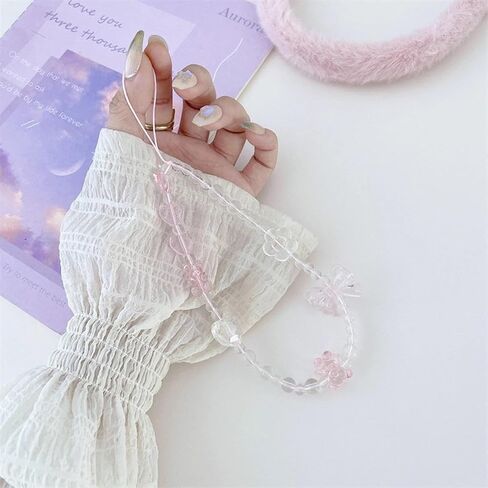 1Pc Pink Flower Bow Love Pendant Phone Chain Fashion Phone Chain Case Hanging Decoration Wrist Strap Hanging Rope in Saudi Arabia