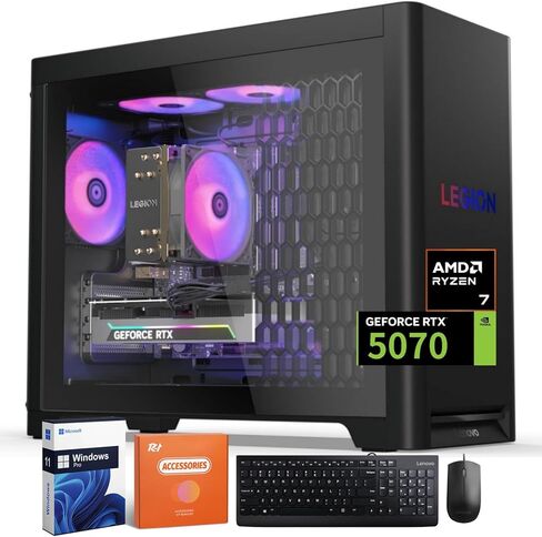 Lenovo Legion Tower 5 Gaming Desktop Computer, AMD Ryzen 7 7700X(Base 4.5GHz, Up to 5.4GHz), NVIDIA RTX 5070 12GB GDDR7, 64GB DDR5, 4TB SSD, ARGB Fans, Windows 11 Pro, KB & Mouse Set, Accessories in Saudi Arabia