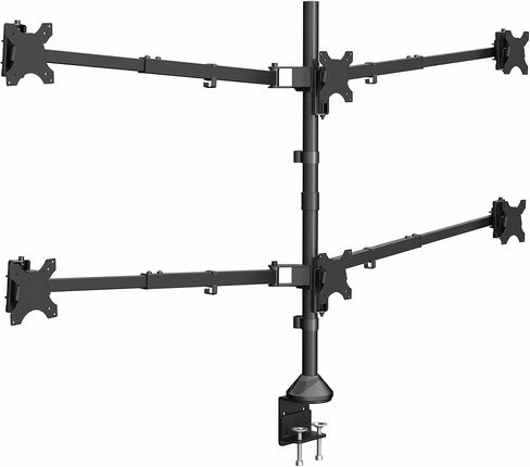 VIVO Premium Hex Ultra Wide LCD LED 27 to 38 inch Monitor Desk Mount, Heavy Duty C-clamp, Extra Tall Pole, Adjustable Telescoping Arms, Flush Wall Setup, Fits 6 Screens, Black, STAND-TS06C in Saudi Arabia
