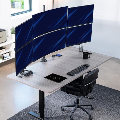 VIVO Premium Hex Ultra Wide LCD LED 27 to 38 inch Monitor Desk Mount, Heavy Duty C-clamp, Extra Tall Pole, Adjustable Telescoping Arms, Flush Wall Setup, Fits 6 Screens, Black, STAND-TS06C in Saudi Arabia