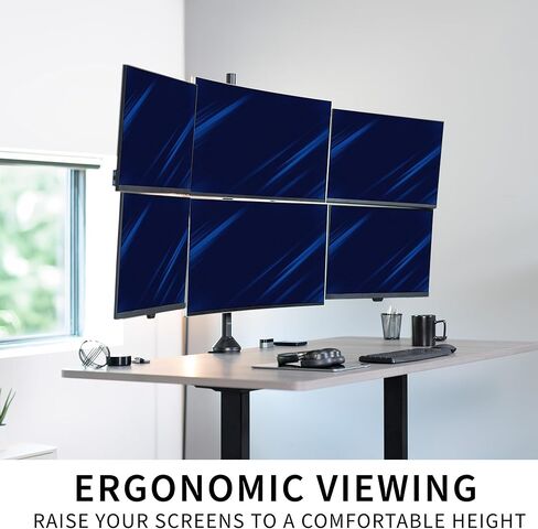 VIVO Premium Hex Ultra Wide LCD LED 27 to 38 inch Monitor Desk Mount, Heavy Duty C-clamp, Extra Tall Pole, Adjustable Telescoping Arms, Flush Wall Setup, Fits 6 Screens, Black, STAND-TS06C in Saudi Arabia
