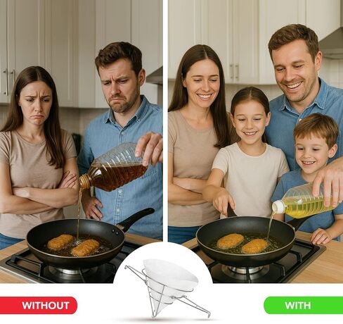 +25 Premium 10 Inch Grease container for kitchen oil filter spoon cooking to reuse strainer separator holder deep fryer frying paper cones food pot maple syrup tapping cone fry china cap. in Saudi Arabia