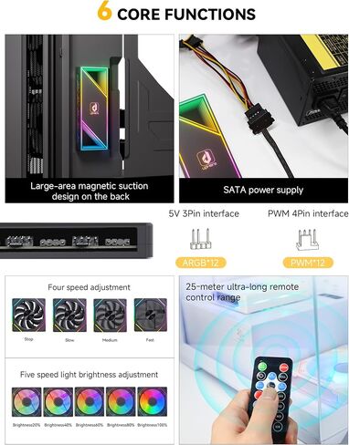 upHere ARGB PWM Fan Hub Controller - 1 to 12-Port Fan Splitter, Infinity Mirror Design, Buck Speed Control for 3-Pin/4-Pin Fans, SATA-Powered, No 5V 3-Pin MB Required for Custom RGB Builds,P12PARGBBK in Saudi Arabia