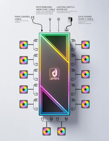 upHere ARGB PWM Fan Hub Controller - 1 to 12-Port Fan Splitter, Infinity Mirror Design, Buck Speed Control for 3-Pin/4-Pin Fans, SATA-Powered, No 5V 3-Pin MB Required for Custom RGB Builds,P12PARGBBK in Saudi Arabia