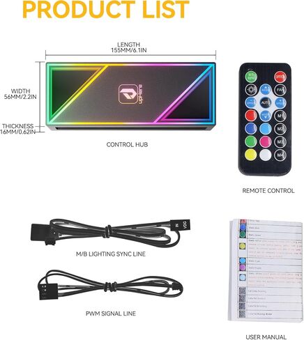 upHere ARGB PWM Fan Hub Controller - 1 to 12-Port Fan Splitter, Infinity Mirror Design, Buck Speed Control for 3-Pin/4-Pin Fans, SATA-Powered, No 5V 3-Pin MB Required for Custom RGB Builds,P12PARGBBK in Saudi Arabia
