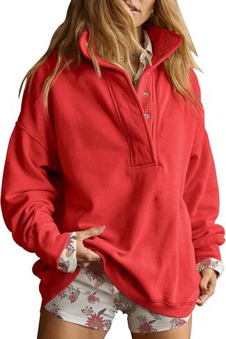 Gacaky Sweatshirt for Women Oversized Casual Long Sleeve Button Henley Neck Pullover Tops Fashion Outfits Clothes in Saudi Arabia