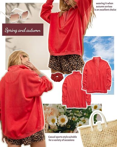 Gacaky Sweatshirt for Women Oversized Casual Long Sleeve Button Henley Neck Pullover Tops Fashion Outfits Clothes in Saudi Arabia