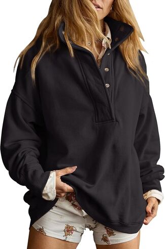 Gacaky Sweatshirt for Women Oversized Casual Long Sleeve Button Henley Neck Pullover Tops Fashion Outfits Clothes in Saudi Arabia