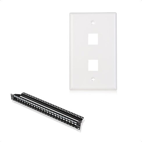 Cable Matters 1 Pack Rackmount or Wall Mount 24 Port Keystone Patch Panel (Blank Patch Panel for Keystone Jacks) & 10-Pack Low Profile 2-Port Keystone Jack Wall Plate in White in Saudi Arabia