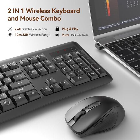 لوحة مفاتيح Redragon اللاسلكية وسرد الماوس ، 2.4 جرام لوحة مفاتيح كمبيوتر مريحة بحجم 2.4 جرام ، وفأرة لاسلكية قابلة للتعديل من مستوى DPI لنظام التشغيل Windows ، وسطح المكتب/الكمبيوتر المحمول/الكمبيوتر المحمول MAC OS ، BS-7367-B in Kuwait