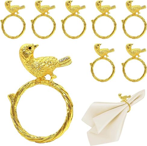 Davifina Bird Napkin Rings Holders Set of 8 Gold Animal Napkin Buckles for Spring Wedding Easter Christmas New Year Hotel Dinner Party Home Table Decoration in Saudi Arabia