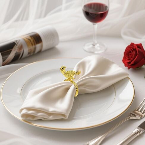 Davifina Bird Napkin Rings Holders Set of 8 Gold Animal Napkin Buckles for Spring Wedding Easter Christmas New Year Hotel Dinner Party Home Table Decoration in Saudi Arabia