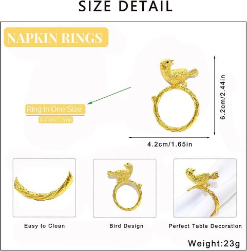 Davifina Bird Napkin Rings Holders Set of 8 Gold Animal Napkin Buckles for Spring Wedding Easter Christmas New Year Hotel Dinner Party Home Table Decoration in Saudi Arabia