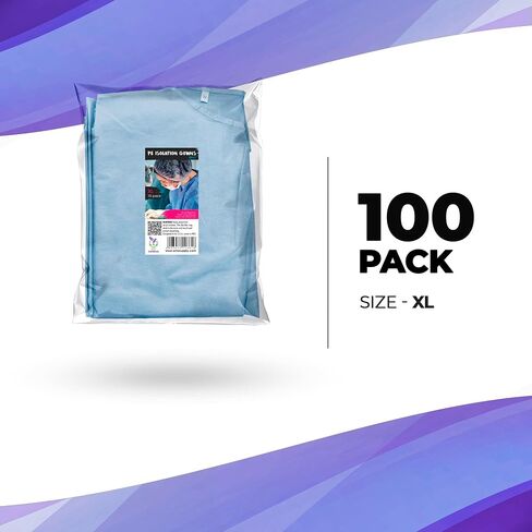AMZ Medical Supply Hospital فساتين يمكن التخلص منها مقاس X-Large، فساتين عزل طبية زرقاء يمكن التخلص منها 10 عبوات، بولي بروبيلين 45 بوصة أثواب طبية للنساء والرجال 30 جرام في المتر المربع مع ربطات الخصر والرقبة، ومعصمين مرنين in Saudi Arabia