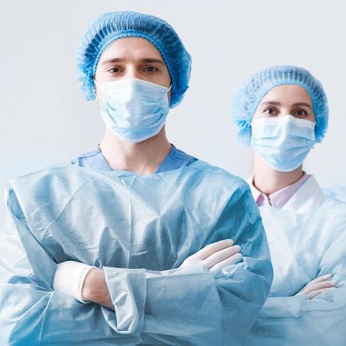 AMZ Medical Supply Hospital فساتين يمكن التخلص منها مقاس X-Large، فساتين عزل طبية زرقاء يمكن التخلص منها 10 عبوات، بولي بروبيلين 45 بوصة أثواب طبية للنساء والرجال 30 جرام في المتر المربع مع ربطات الخصر والرقبة، ومعصمين مرنين in Saudi Arabia