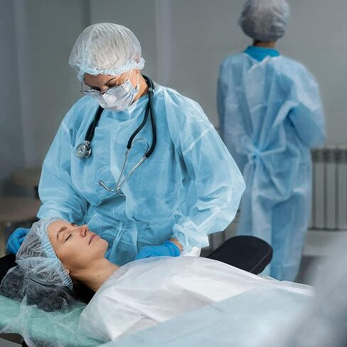 AMZ Medical Supply Hospital فساتين يمكن التخلص منها مقاس X-Large، فساتين عزل طبية زرقاء يمكن التخلص منها 10 عبوات، بولي بروبيلين 45 بوصة أثواب طبية للنساء والرجال 30 جرام في المتر المربع مع ربطات الخصر والرقبة، ومعصمين مرنين in Saudi Arabia