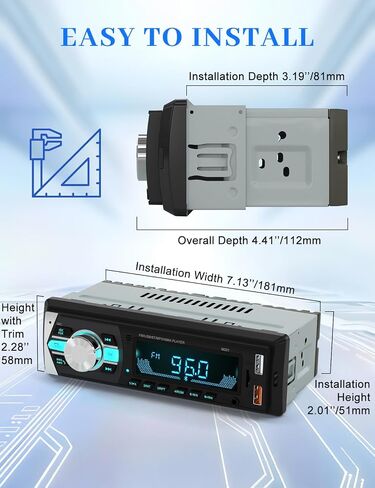 راديو Bluetooth واحد ، جهاز استقبال ستيريو السيارة ونظام الصوت | منافذ USB مزدوجة/FM/AUX/MP3/SD/EQ | ملاءمة عالمية لسيارات سيارات سيارات الدفع الرباعي in Kuwait