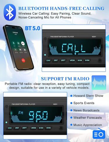 راديو Bluetooth واحد ، جهاز استقبال ستيريو السيارة ونظام الصوت | منافذ USB مزدوجة/FM/AUX/MP3/SD/EQ | ملاءمة عالمية لسيارات سيارات سيارات الدفع الرباعي in Kuwait