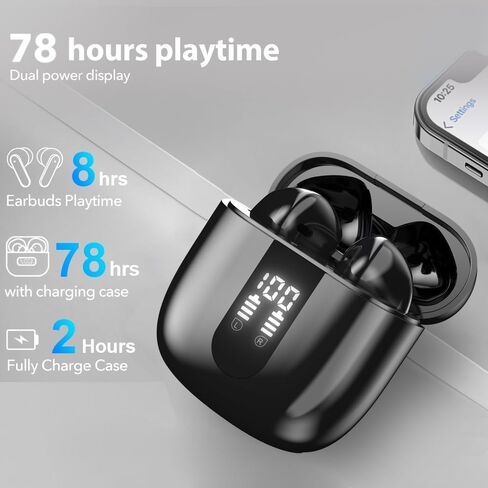 سماعات أذن Bluetooth اللاسلكية ، براعم أذن باس عميقة 60 ساعة مع 4 ميكروفون لإلغاء الضوضاء ، وسماعات IP5 مقاومة للماء لـ iPhone Android Sports Audifonos Bluetooth inalambricos (أسود) in Kuwait