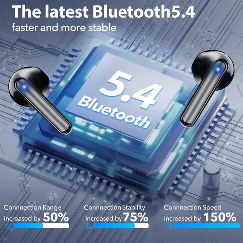 سماعات أذن Bluetooth اللاسلكية ، براعم أذن باس عميقة 60 ساعة مع 4 ميكروفون لإلغاء الضوضاء ، وسماعات IP5 مقاومة للماء لـ iPhone Android Sports Audifonos Bluetooth inalambricos (أسود) in Kuwait
