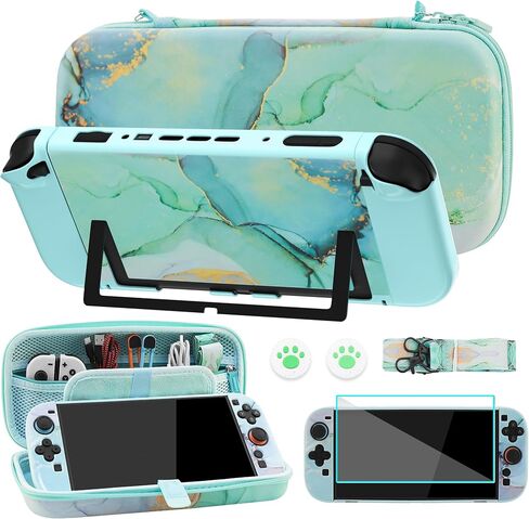 FUNDIARY Travel Carrying Case for Nintendo Switch 2 with Purple Marble Design, Cute Accessories with Portable Storage Bag, Dockable Protective Cover, Screen Protector, Shoulder Strap and 2 Thumb Caps in Kuwait