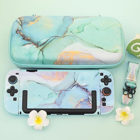 FUNDIARY Travel Carrying Case for Nintendo Switch 2 with Purple Marble Design, Cute Accessories with Portable Storage Bag, Dockable Protective Cover, Screen Protector, Shoulder Strap and 2 Thumb Caps in Kuwait