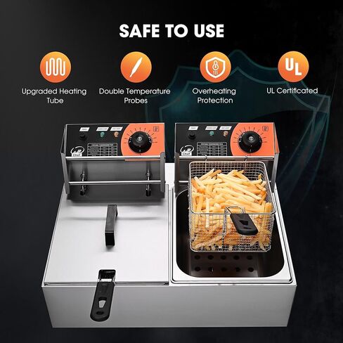 WeChef Commercial Electric Deep Fryer 12L 2500W Single Removable Basket Stainless Steel Electric Countertop Fryer for Commercial Use Snack Stand Food Truck in Kuwait