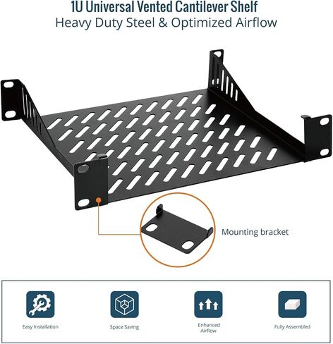 Tecmojo 1U Rack Mount Shelf لـ 10 "رف الخادم ، 7.87" صينية ناتئة عميقة ، رف معدني لخزانة الشبكة ، حاوية الخادم ، تدفق الهواء المحسن ، الأسود in Saudi Arabia
