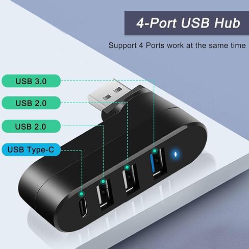 4-port USB 3.0 HUB [90 °/180 ° قابل للتدوير] ، فاصل USB مع منفذ USB 3.0 ، 2 منافذ USB 2.0 ، ومنفذ بيانات USB C 1 ، موسع USB لأجهزة الكمبيوتر المحمولة ، السيارات ، Surface GO ، MAC ، MAC AIR/PRO ، وأجهزة أخرى in Saudi Arabia