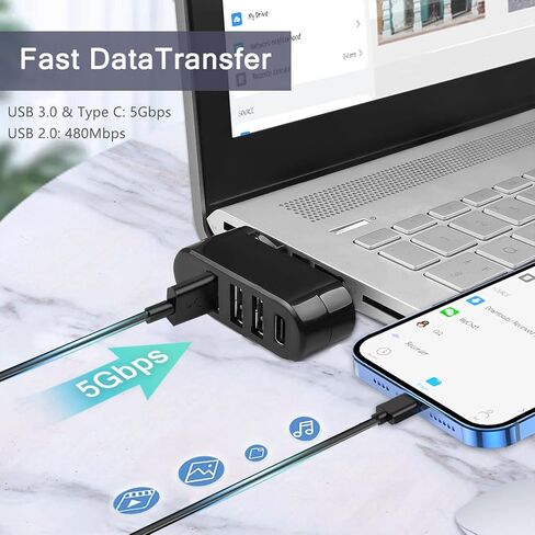4-port USB 3.0 HUB [90 °/180 ° قابل للتدوير] ، فاصل USB مع منفذ USB 3.0 ، 2 منافذ USB 2.0 ، ومنفذ بيانات USB C 1 ، موسع USB لأجهزة الكمبيوتر المحمولة ، السيارات ، Surface GO ، MAC ، MAC AIR/PRO ، وأجهزة أخرى in Saudi Arabia