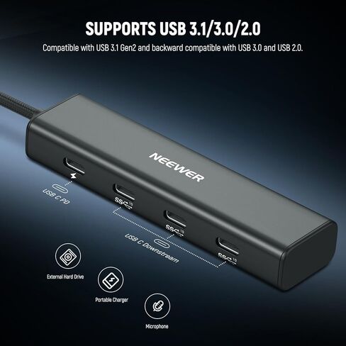 Neewer USB C Hub Dock مع محول الأحذية البارد ، 4 في 1 Dongle متعددة المحول مع 3x USB C Port 3.1 Gen2 & 1x 100W PD ، 10 جيجابت في الثانية متوافقة مع iPhone 16 15 iPad Mac Android PC Laptop ، PS020E in Kuwait