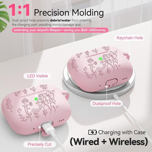 لحالة AirPods Pro 2 ، تغطية Airpod Pro الناعمة من السيليكون Pro مع مجموعة مفاتيح وتنظيف مجموعة متوافقة مع AirPods Pro 2nd/1st للنساء Girly ، مضاد للقرص in Kuwait
