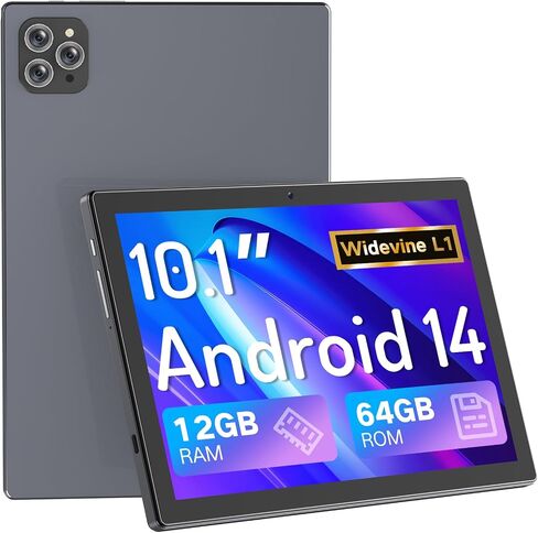 Android Tablet, 10.1" Android 14 Tablet with Octa-Core CPU, 12GB RAM+64GB ROM (2TB Expand), 8H Battery, 1280 * 800 IPS HD Touchscreen, Dual Camera, WiFi 6, BT5.0 Tablets for Adult in Saudi Arabia