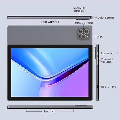 Android Tablet, 10.1" Android 14 Tablet with Octa-Core CPU, 12GB RAM+64GB ROM (2TB Expand), 8H Battery, 1280 * 800 IPS HD Touchscreen, Dual Camera, WiFi 6, BT5.0 Tablets for Adult in Saudi Arabia