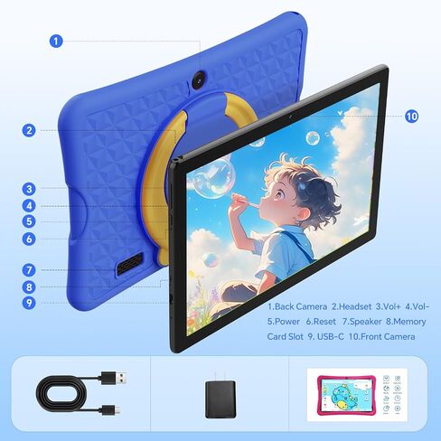 10.1 Inch Kids Tablet Ages 8-15, Android 15 Tablet for Kids,6G+32GB up to 128GB,6000mAh Battery,Dual Camera,WiFi,BT 5.0,Best Electronics Tablets Gift for Kids,Shockproof Protective Case (Pink) in Kuwait