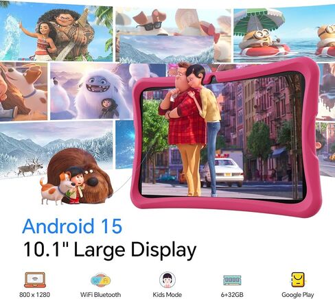 10.1 Inch Kids Tablet Ages 8-15, Android 15 Tablet for Kids,6G+32GB up to 128GB,6000mAh Battery,Dual Camera,WiFi,BT 5.0,Best Electronics Tablets Gift for Kids,Shockproof Protective Case (Pink) in Kuwait