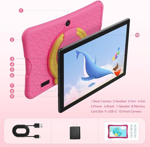 10.1 Inch Kids Tablet Ages 8-15, Android 15 Tablet for Kids,6G+32GB up to 128GB,6000mAh Battery,Dual Camera,WiFi,BT 5.0,Best Electronics Tablets Gift for Kids,Shockproof Protective Case (Pink) in Kuwait