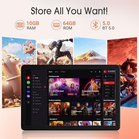 Tablet 10.1 بوصة Android 14 Tablet-ذاكرة الوصول العشوائي 10 جيجا بايت ، تخزين 64 جيجابايت + 256 جيجابايت قابلة للتوسعة ، معالج ثماني النواة ، بطارية 8 ساعات ، HD 800 × 1280 IPS شاشة تعمل باللمس ، Wi-Fi 5 | Bluetooth 5.0 ، الكاميرات المزدوجة - رمادي فاتح in Kuwait