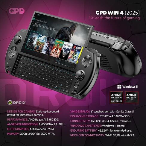 GPD WIN 4 2025 MAMING MAMING PC مع AMD RYZEN AI 9 HX 370 ، 12C/24T ، 5.1GHz ، Radeon 890M ، 32GB LPDDR5X RAM ، 2TB SSD ، 6 " in Kuwait