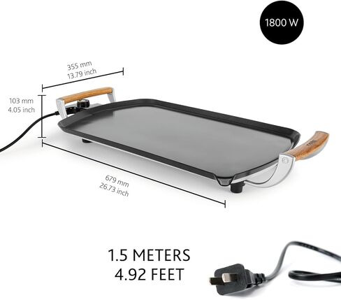 Boska Electric Griddle Pro – PFAS-Free Ceramic Nonstick Surface – Adjustable Heat up to 420°F – Grease Drain Spout – Oak Wood Handles – Black in Kuwait