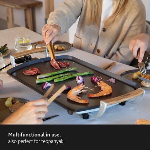 Boska Electric Griddle Pro – PFAS-Free Ceramic Nonstick Surface – Adjustable Heat up to 420°F – Grease Drain Spout – Oak Wood Handles – Black in Kuwait