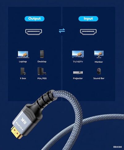 كابل HDMI عالية السرعة عالية السرعة 2M (6.6 قدم) سلك مضفر 48 جيجابت في الثانية - يدعم 8K@60Hz ، 4K@120Hz ، HDR10 ، HDCP 2.2/2.3 ، DTS: X - متوافق مع PS5 ، ROKU TV ، Blu -ray & HDTV in Kuwait