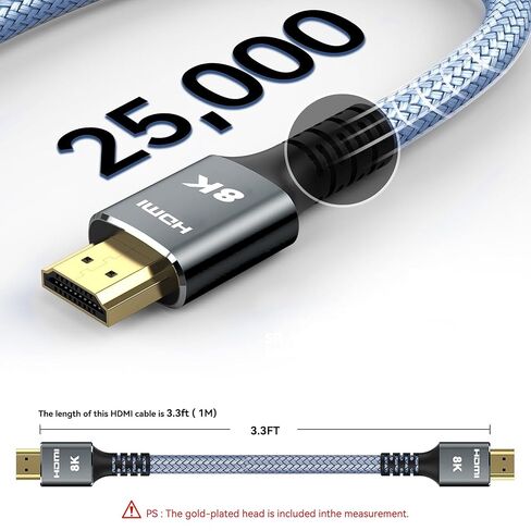 Ultra High Speed HDMI Cable 2M (6.6FT) Braided Cord 48Gbps - Supports 8K@60Hz, 4K@120Hz, HDR10, HDCP 2.2/2.3, DTS:X - Compatible with PS5, Roku TV, Blu-ray & HDTV in Kuwait
