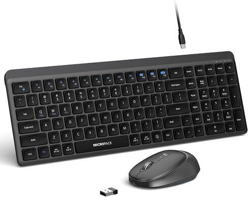 Purple Wireless Keyboard and Mouse Combo for Desktop Mac iPad Bluetooth 2.4 Ghz Rechargeable Slim Silent Click with Number Pad Compatible with Pc, Laptop, Tablet (Purple) in Kuwait