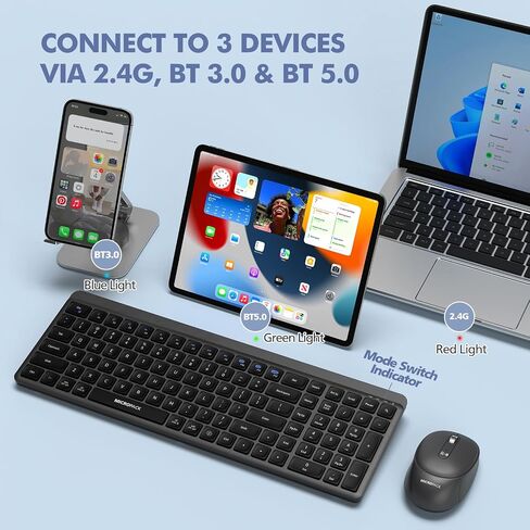 Purple Wireless Keyboard and Mouse Combo for Desktop Mac iPad Bluetooth 2.4 Ghz Rechargeable Slim Silent Click with Number Pad Compatible with Pc, Laptop, Tablet (Purple) in Kuwait