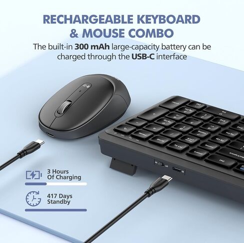 Purple Wireless Keyboard and Mouse Combo for Desktop Mac iPad Bluetooth 2.4 Ghz Rechargeable Slim Silent Click with Number Pad Compatible with Pc, Laptop, Tablet (Purple) in Kuwait
