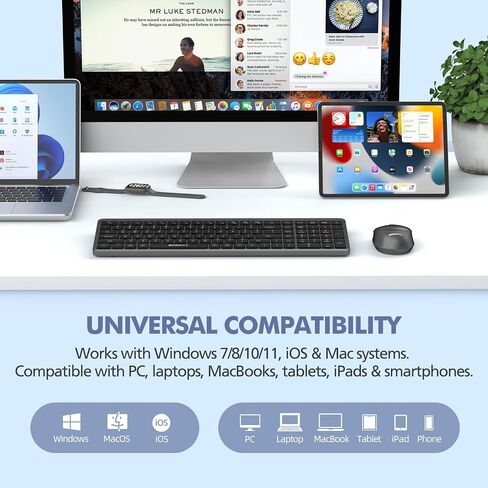 Purple Wireless Keyboard and Mouse Combo for Desktop Mac iPad Bluetooth 2.4 Ghz Rechargeable Slim Silent Click with Number Pad Compatible with Pc, Laptop, Tablet (Purple) in Kuwait