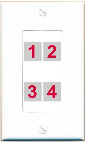 RiteAV Custom 4 Port Custom Wall Plate, 1 Gang, White/White, Choose HDMI Coax 3.5mm Banana Cat5/6 Phone RCA Speaker Toslink USB in Saudi Arabia
