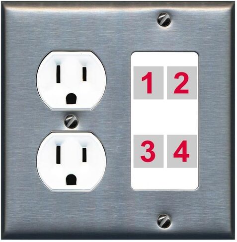 RiteAV Custom 4 Port Custom Wall Plate, 1 Gang, White/White, Choose HDMI Coax 3.5mm Banana Cat5/6 Phone RCA Speaker Toslink USB in Saudi Arabia