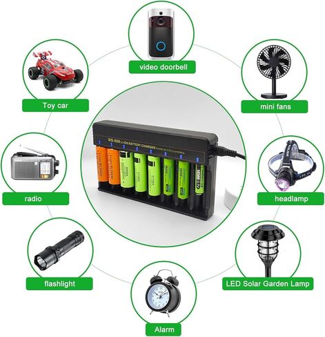 18650 Battery Charger, 8 Bay 3.7V Lithium Battery Charger, Smart LED Display can Quickly Charge,Suitable for Various Lithium Batteries 26650/21700/26850/32650/32850/18650/16340/14500 in Saudi Arabia